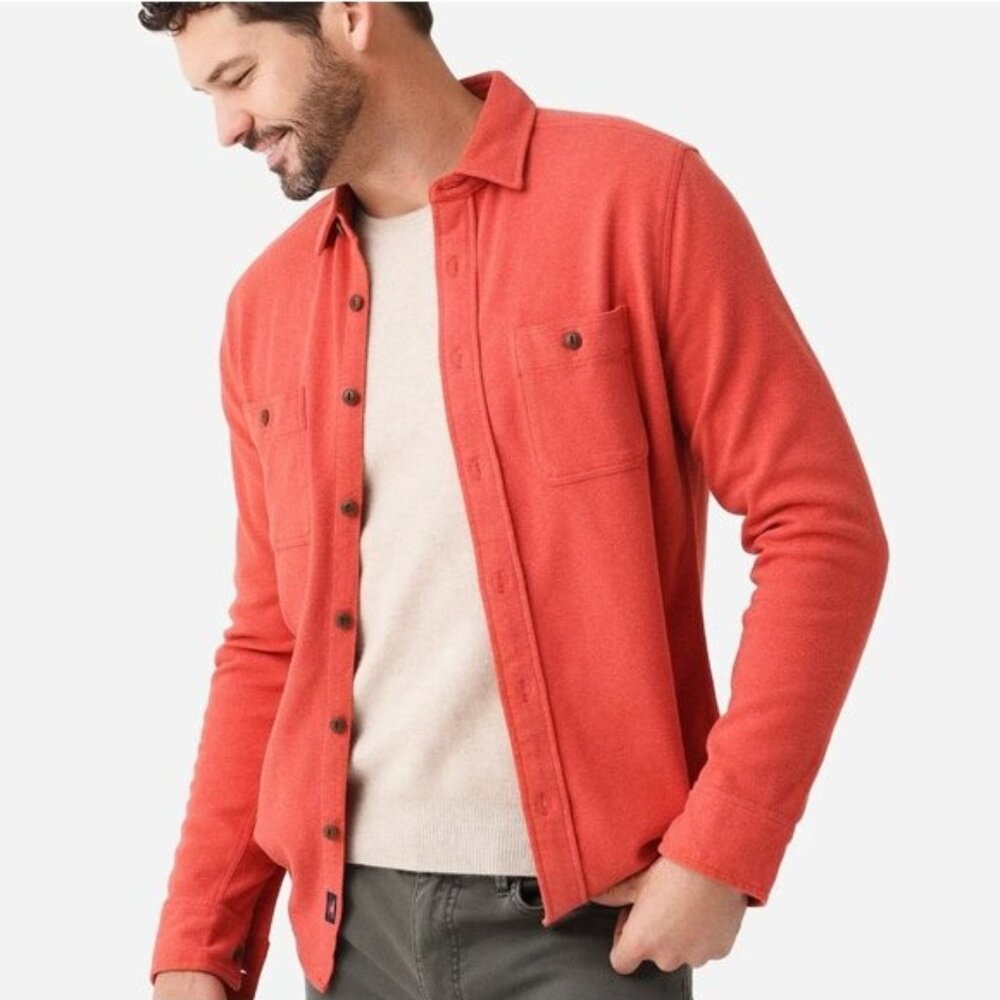 Faherty Men's Knit Alpine Shirt Shacket Jacket Bright Rust Heather